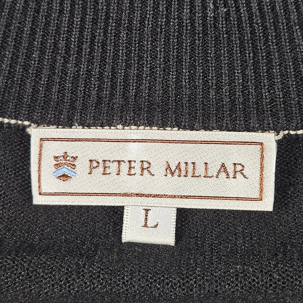 Peter Millar Quarter Zip Sweater Mens Large Black Silk Cotton Cashmere Blend - Picture 3 of 10